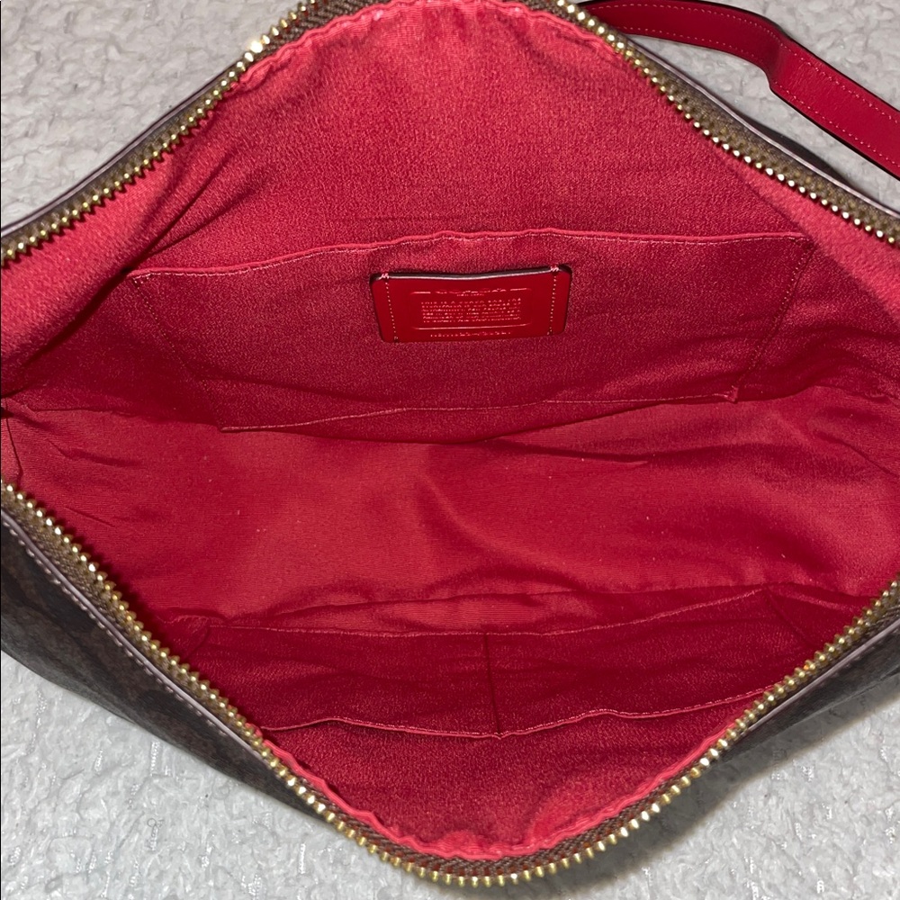 Coach Signature Cavas Elle Hobo Bag and Wallet Set in Brown w Red Leather Trim - Picture 9 of 17